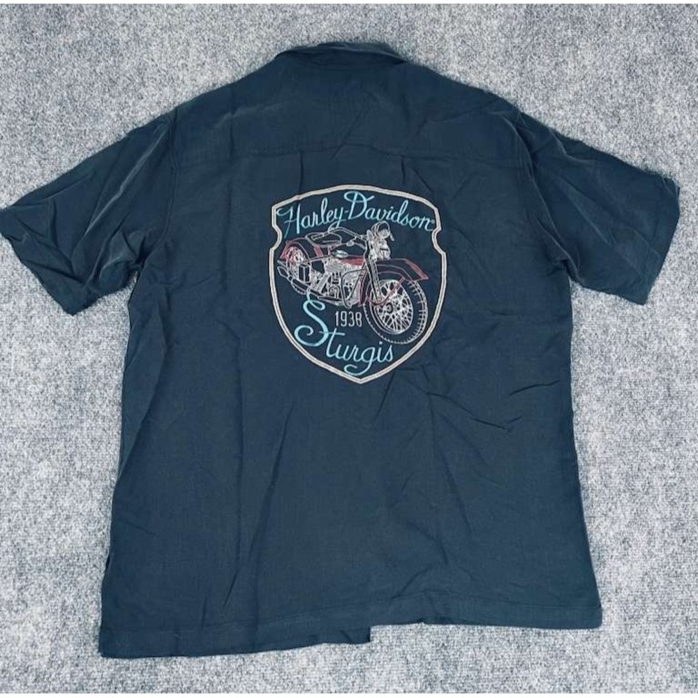 VTG Men's Harley-Davidson Black Camp Shirt Size Medium Sturgis Graphic